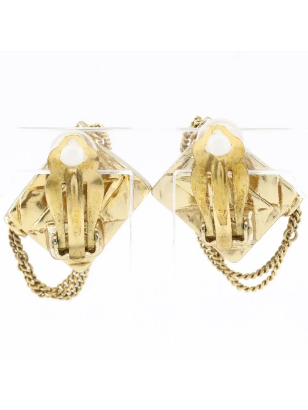 Chanel Quilted Bag Motif Gold Plated Earrings